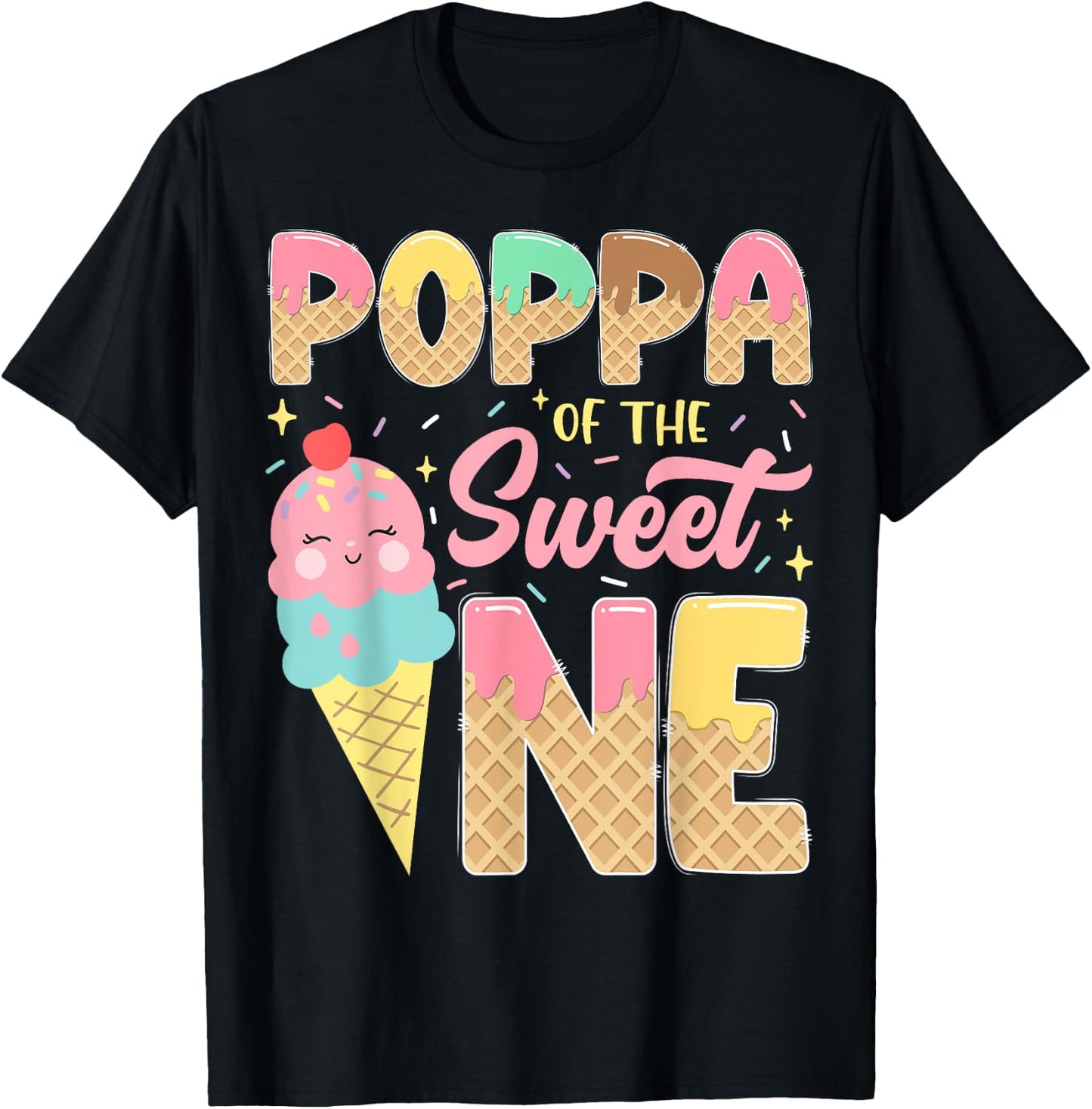 Poppa Of The Sweet One 1St Birthday Ice Cream Lover T-Shirt - T-Shirt | Black