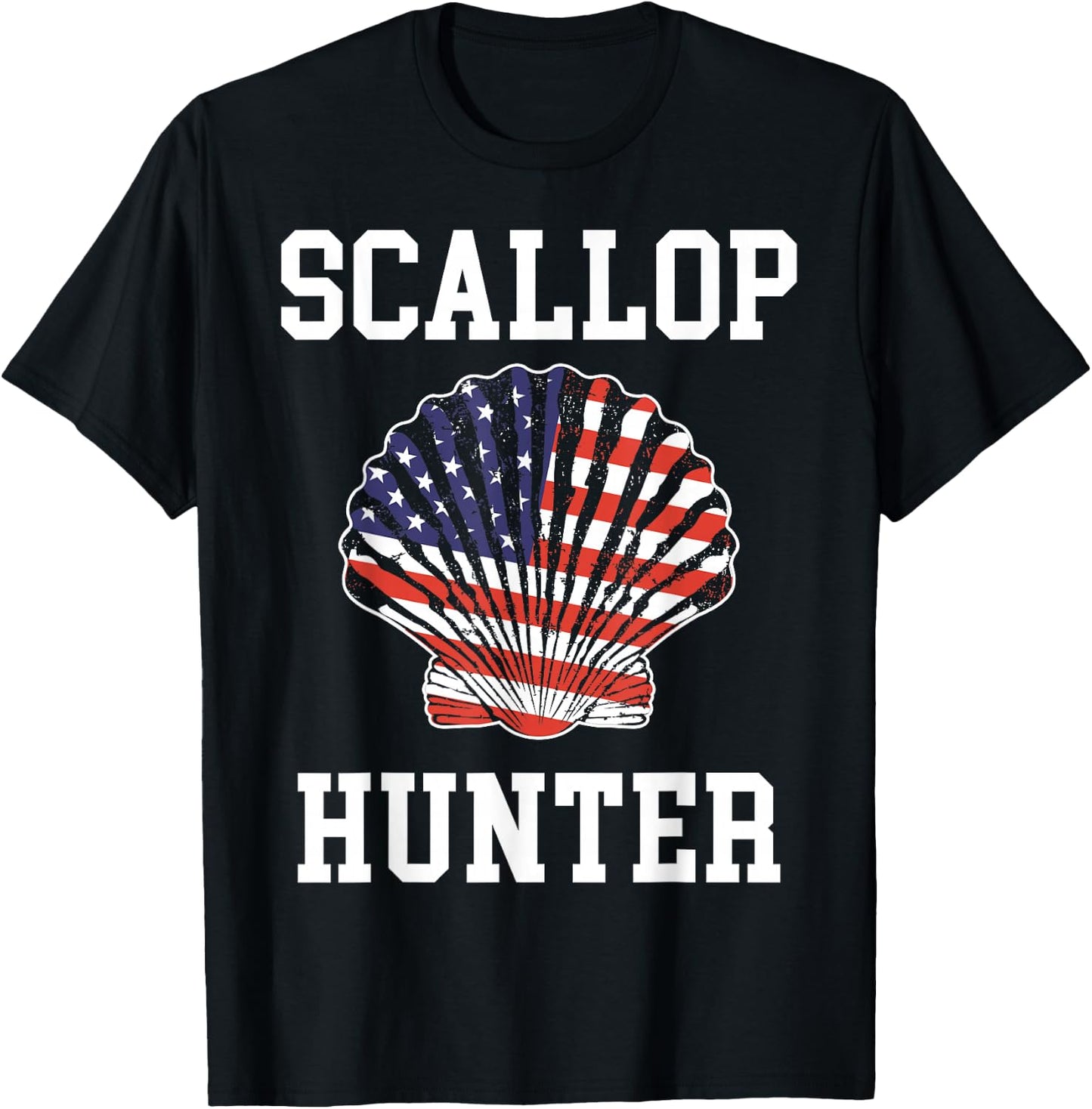 American Flag Scallop Hunter Hunting Scalloping T-Shirt - T-Shirt | Black