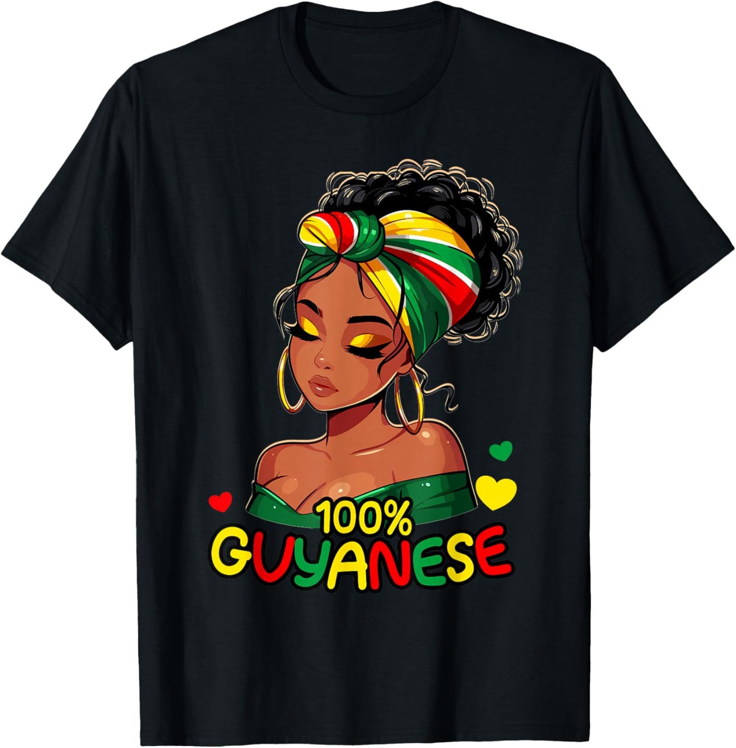 100% Guyanese Messy Bun Girl, Guyana Flag Colors Women's T-Shirt - T-Shirt | Black