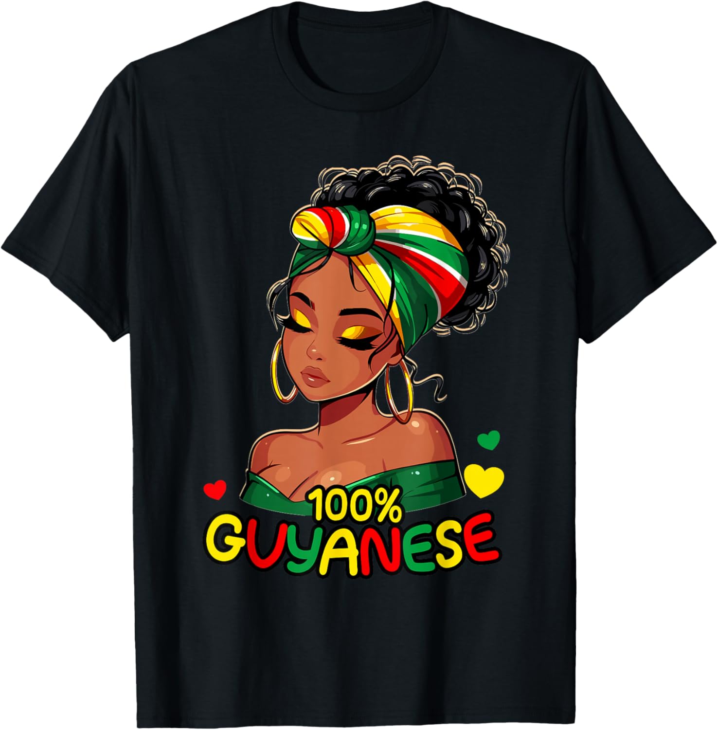 100% Guyanese Messy Bun Girl, Guyana Flag Colors Women's T-Shirt - T-Shirt | Black