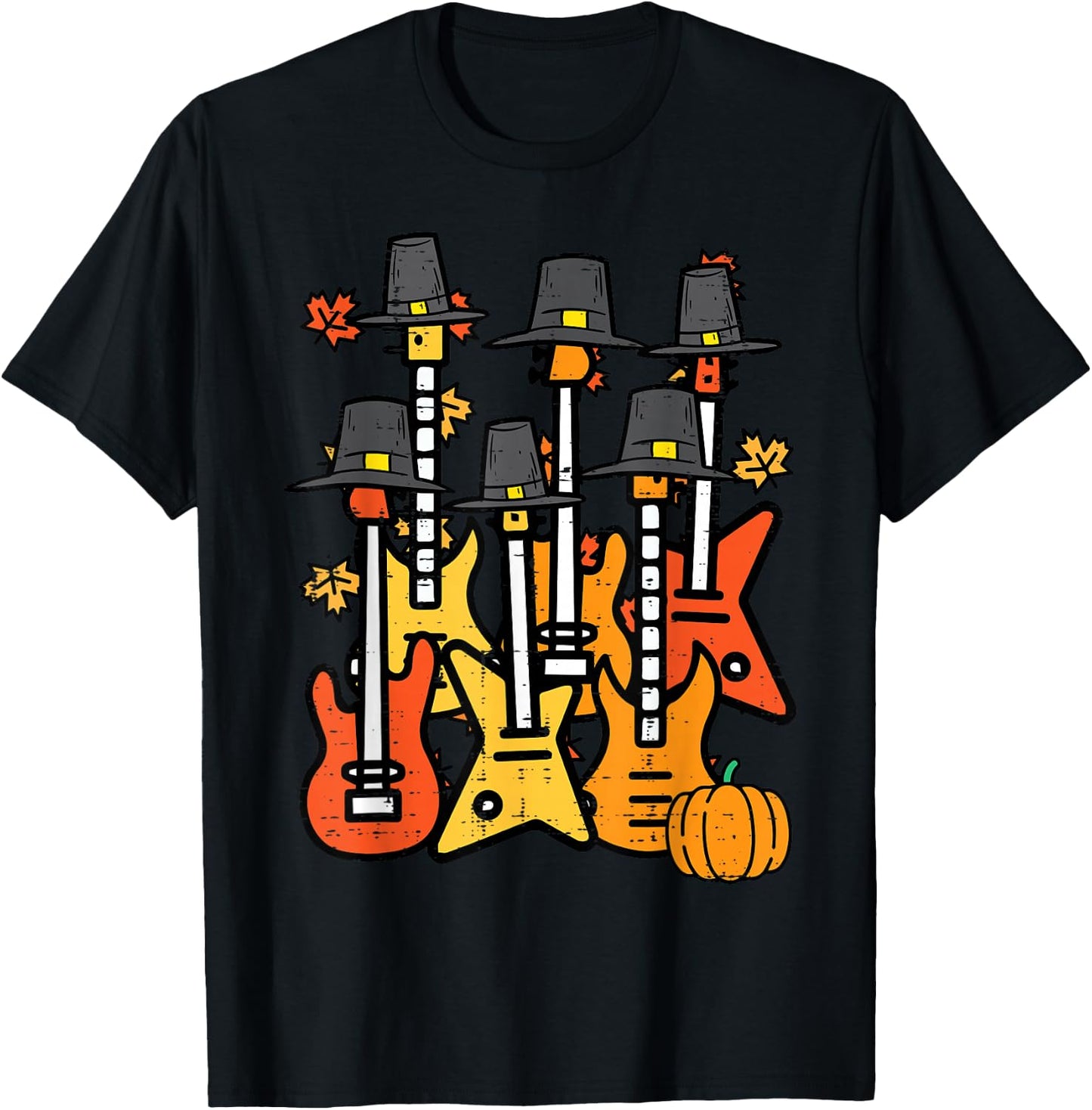Thanksgiving Guitars Fall Rock Music Riocker Men Boys Kids T-Shirt - T-Shirt | Black