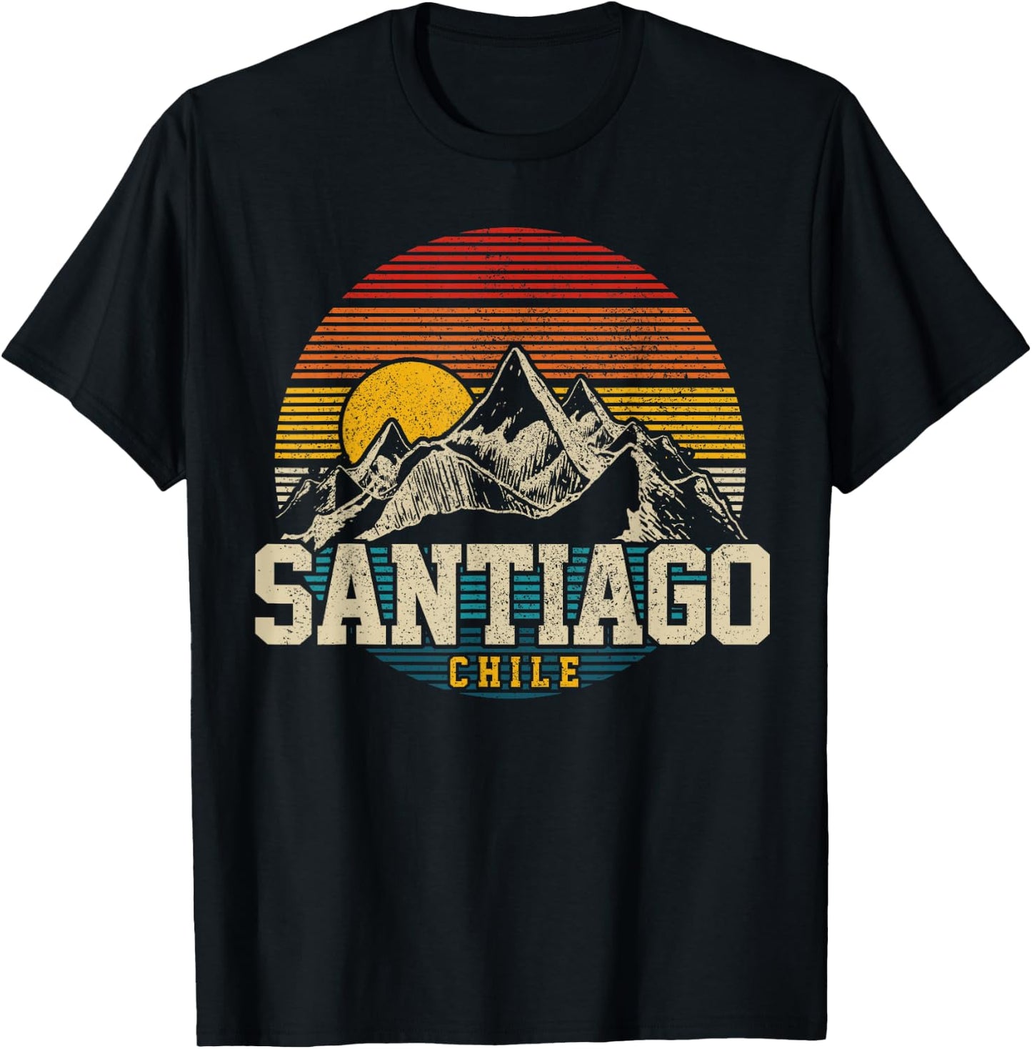 Santiago Chile Vintage Mountains Retro Souvenir Gift T-Shirt - T-Shirt | Black