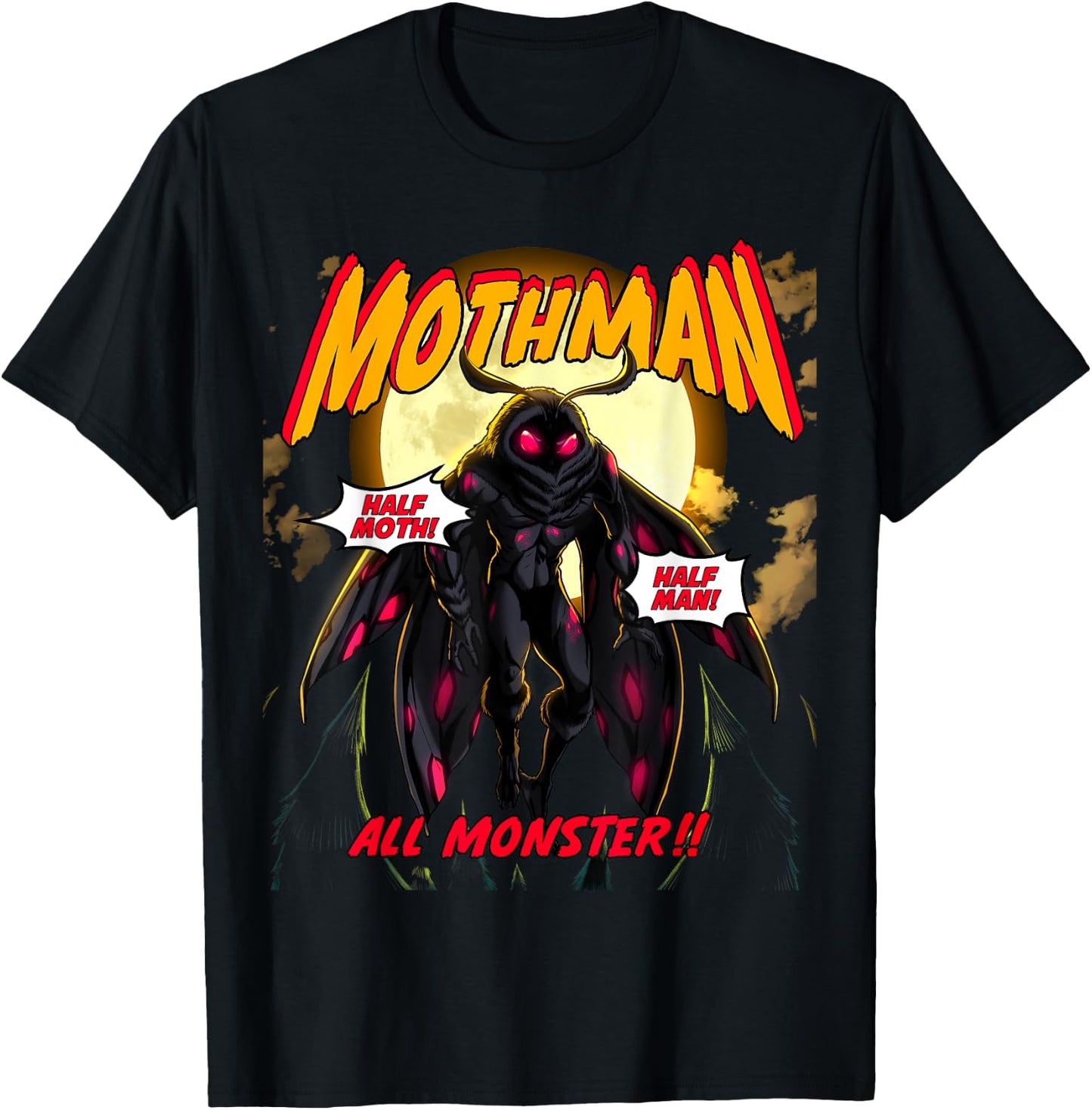 Mothman Cryptid Art Vintage Point Pleasant Retro Mothman T-Shirt - T-Shirt | Black