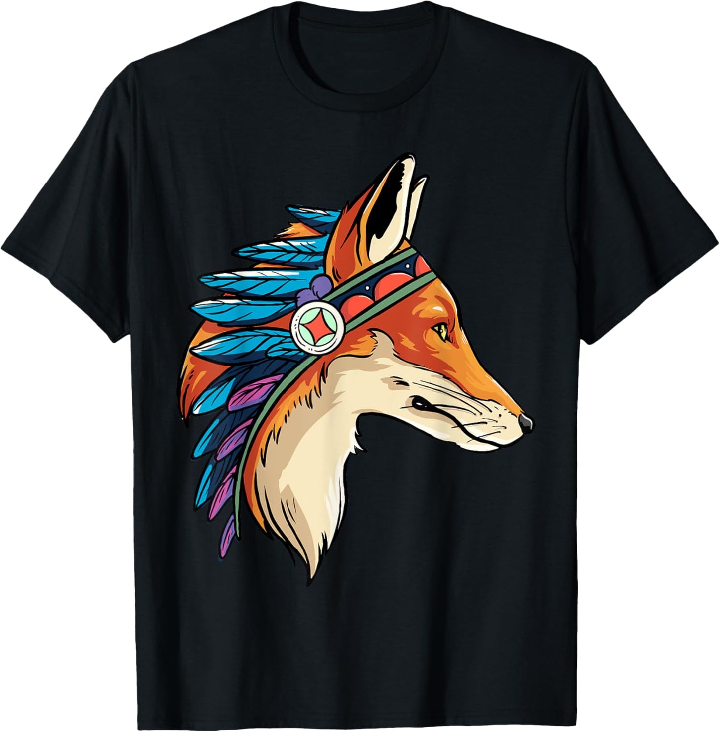 Native American Fox Chief Tribe Warrior Indigenous Headdress T-Shirt - T-Shirt | Black