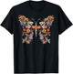 Women Boho Wildflower Summer Flowers Butterfly Shape Graphic T-Shirt - T-Shirt | Black