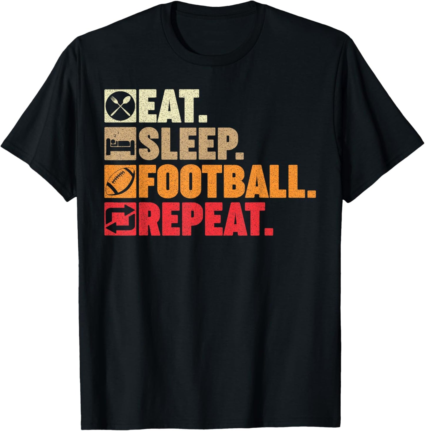 Eat Sleep American Football Repeat Men Teens Boys Coach T-Shirt - T-Shirt | Black