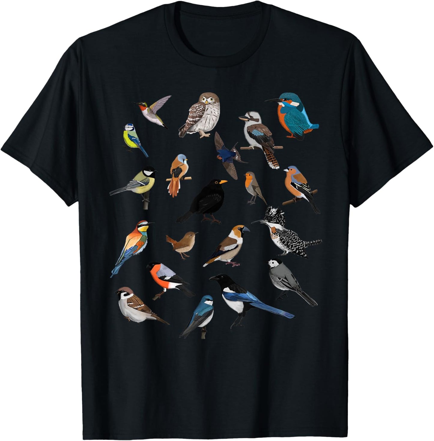Birds Birdlover Birdwatcher Ornithologist Robin Wren Magpie T-Shirt - T-Shirt | Black