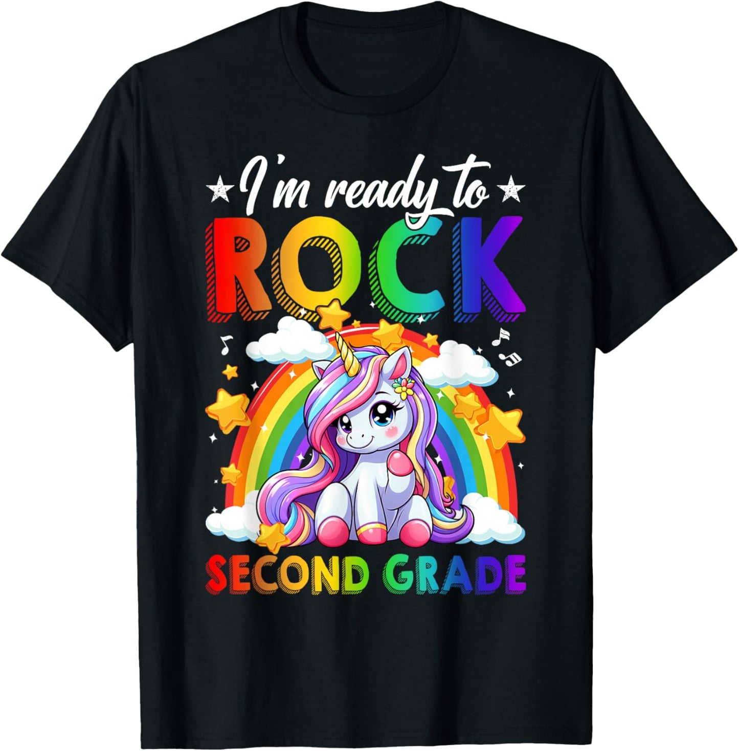 I'm Ready To Rock Second Grade Unicorn Back To School Girls T-Shirt - T-Shirt | Black