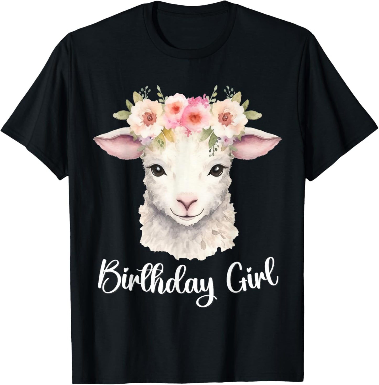 Lamb, Sheep with Flowers for the Birthday Girl T-Shirt - T-Shirt | Black
