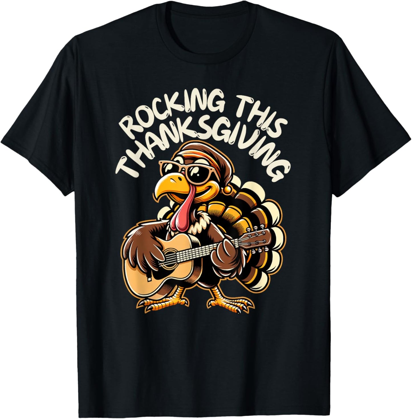 Funny Saying Turkey Playing Guitar Thanksgiving Music Lovers T-Shirt - T-Shirt | Black