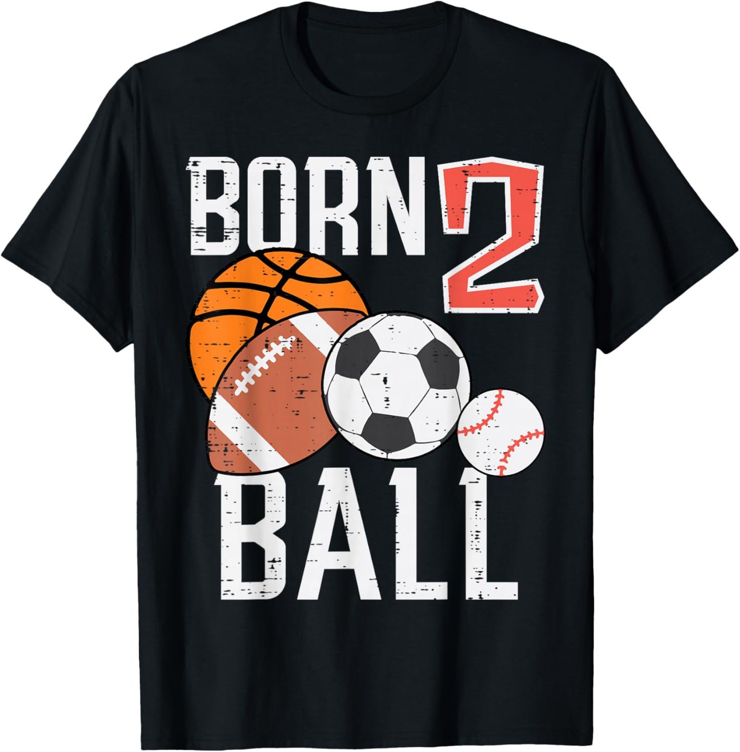 Born Basketball Football 2nd Birthday Toddler Boy Kid T-Shirt - T-Shirt | Black