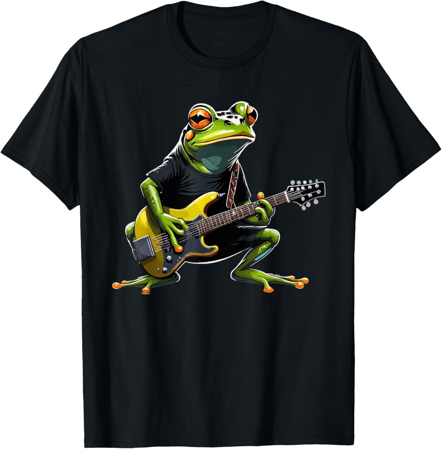 Frog playing Electric Guitar, Frog Guitarist T-Shirt - T-Shirt | Black
