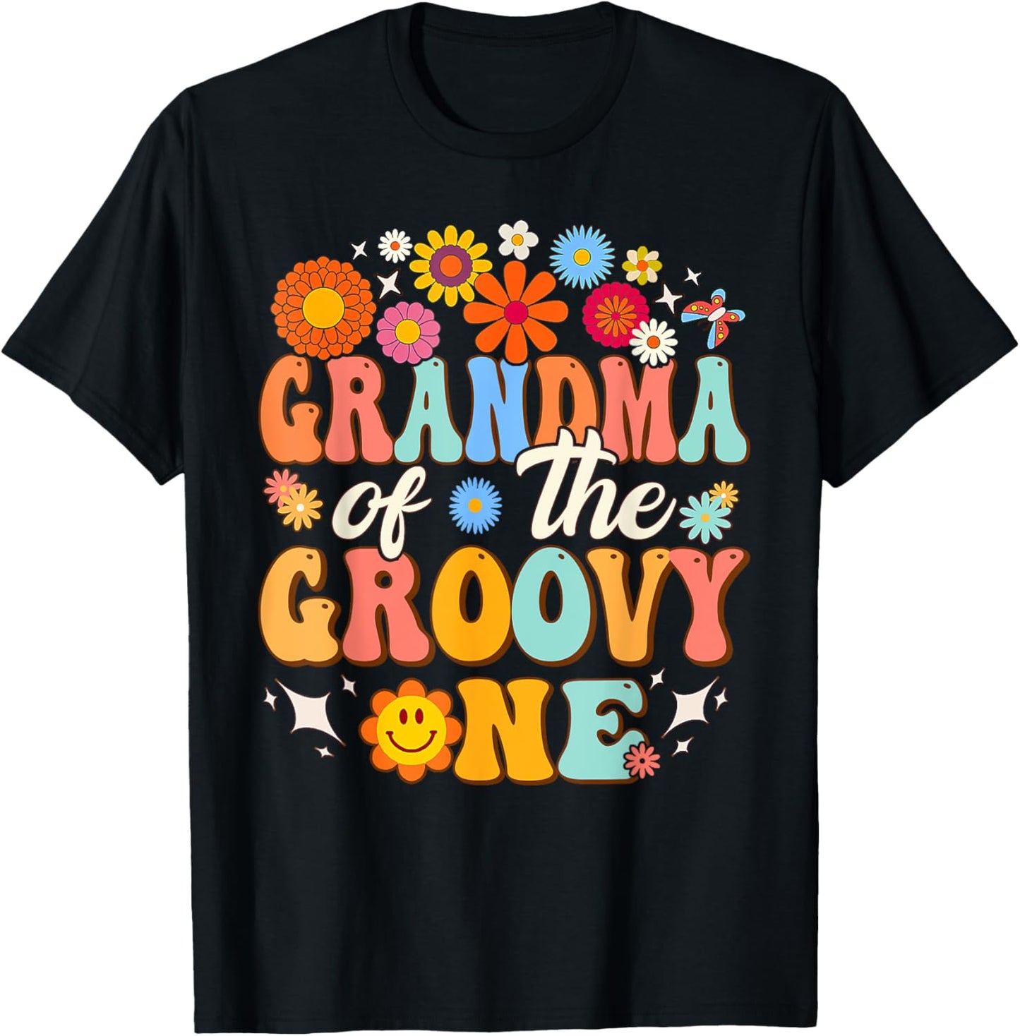 Retro Grandma of Groovy One Matching Family 1st Birthday T-Shirt - T-Shirt | Black