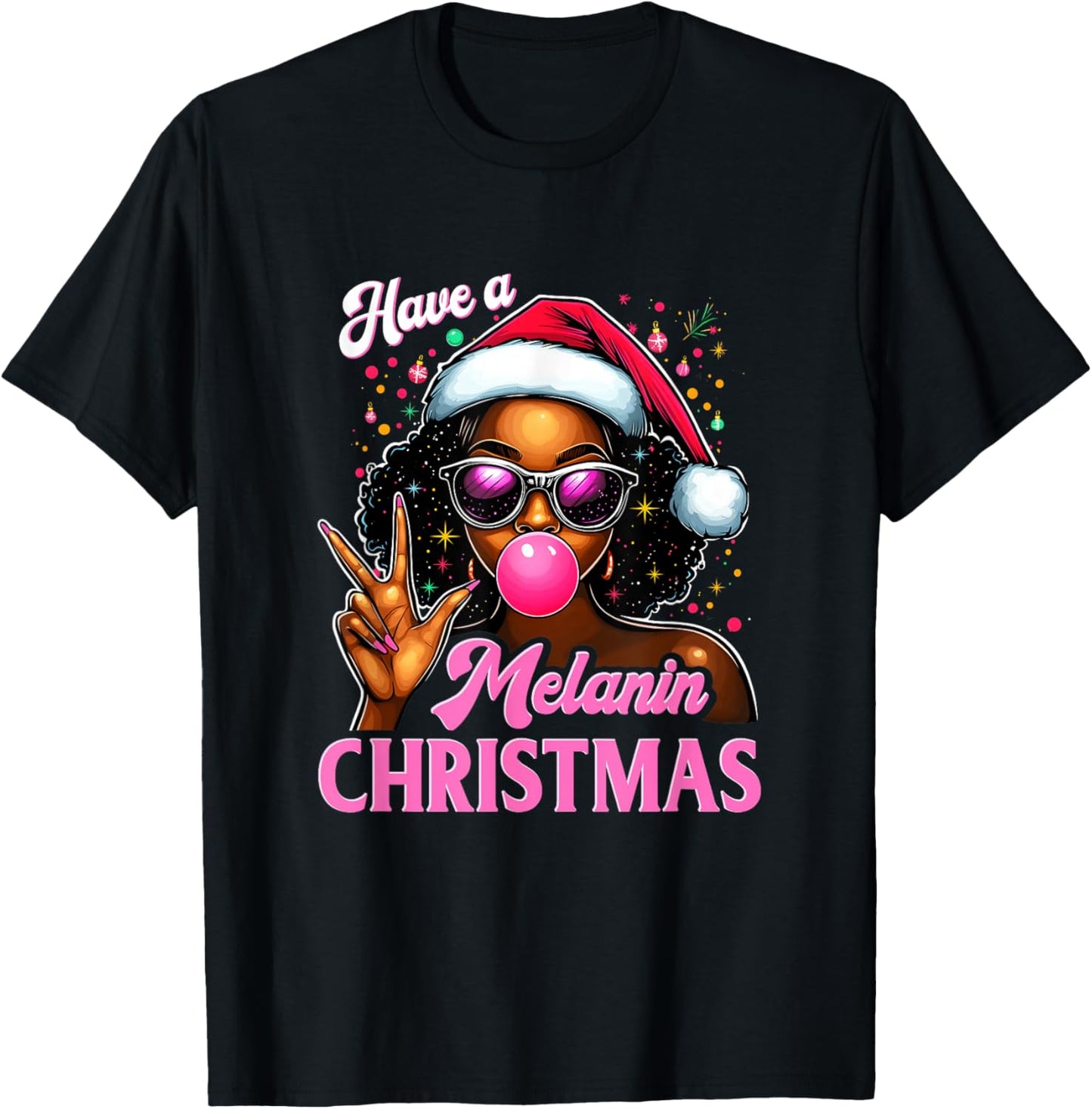 Have A Melanin Christmas Black African American Afro Santa T-Shirt - T-Shirt | Black