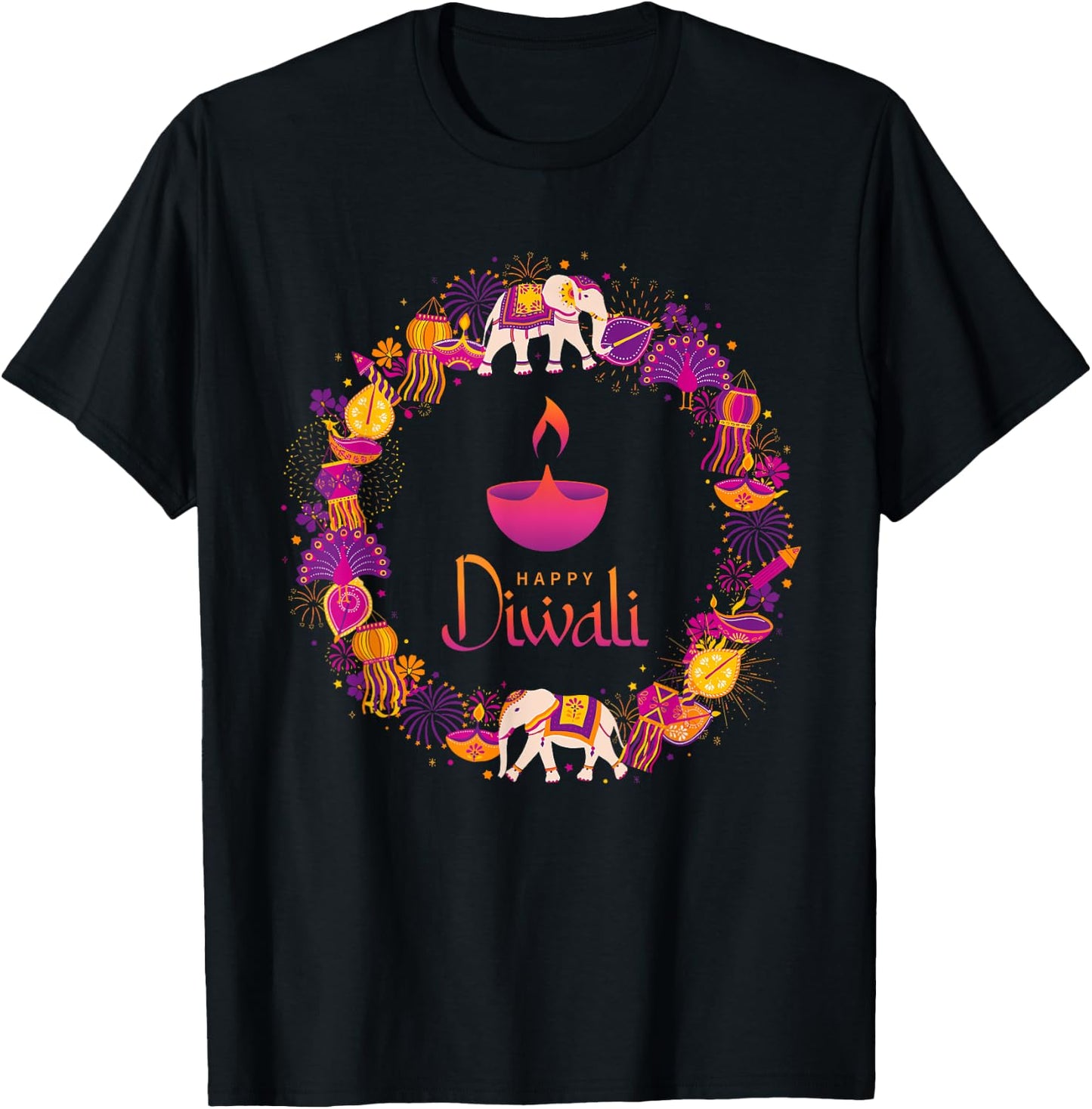 Happy Diwali Festival of Lights Deepavali Hindu Indian T-Shirt - T-Shirt | Black