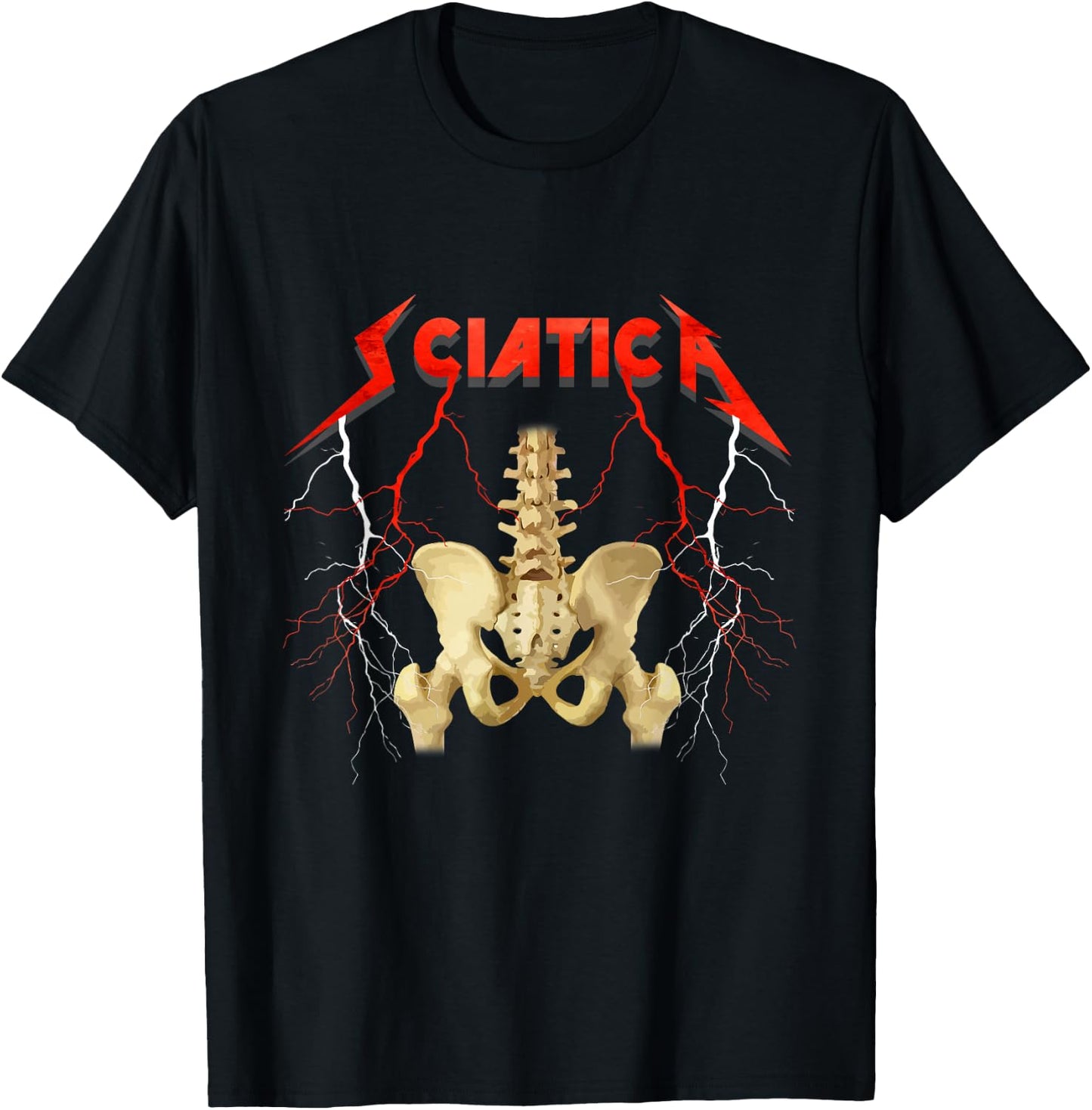 Sciatica Skeleton Nerve Rock Musician Humor T-Shirt - T-Shirt | Black