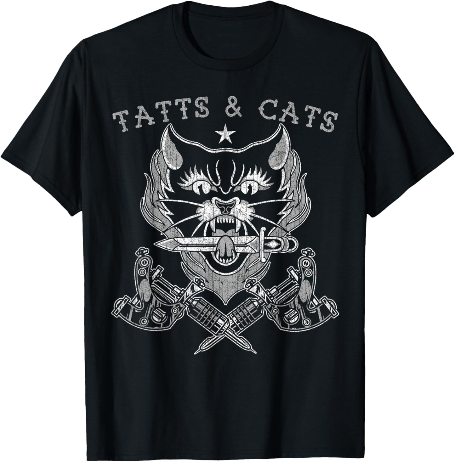 Tatts and Cats, Old School, Cat Lovers, Tattoo Machine T-Shirt - T-Shirt | Black