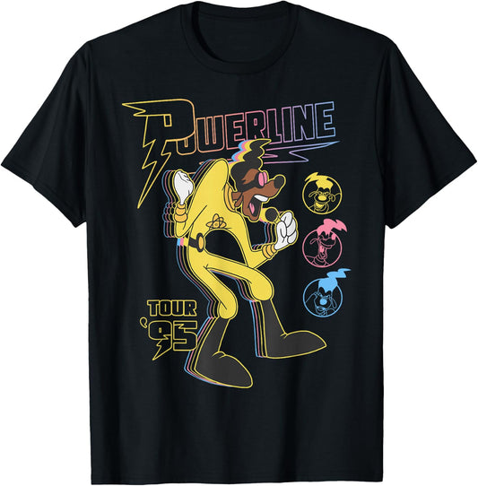 Disney A Goofy Movie Powerline Tour '95 Retro Neon Poster T-Shirt - T-Shirt | Black