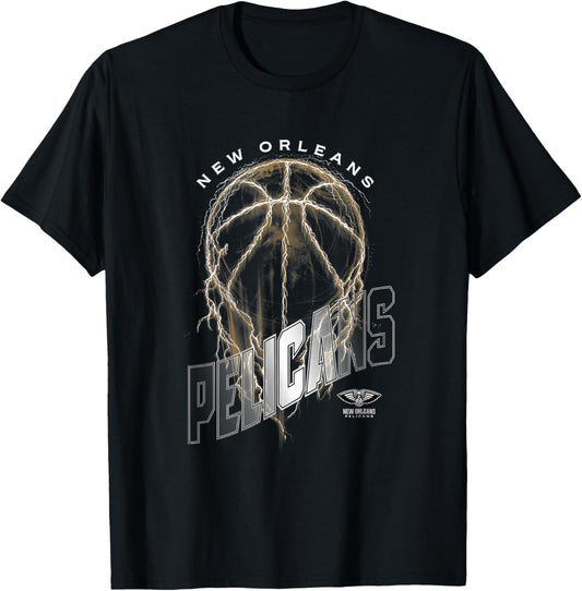 NBA New Orleans Pelicans Lightning Bolt Basketball Logo T-Shirt - T-Shirt | Black
