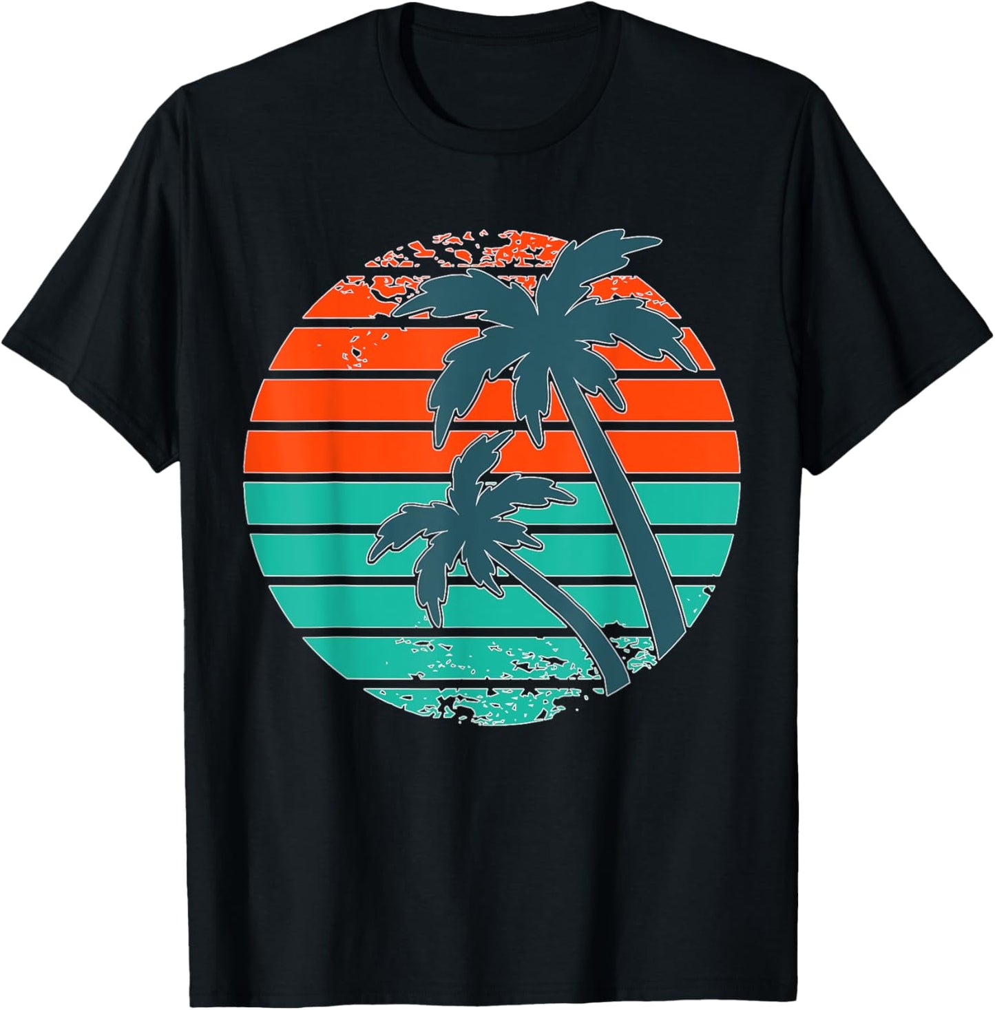 Tropical retro palm tree sunset in orange, aqua and teal T-Shirt - T-Shirt | Black