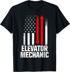 Elevator Mechanic Maintenance USA Flag Technician T-Shirt - T-Shirt | Black