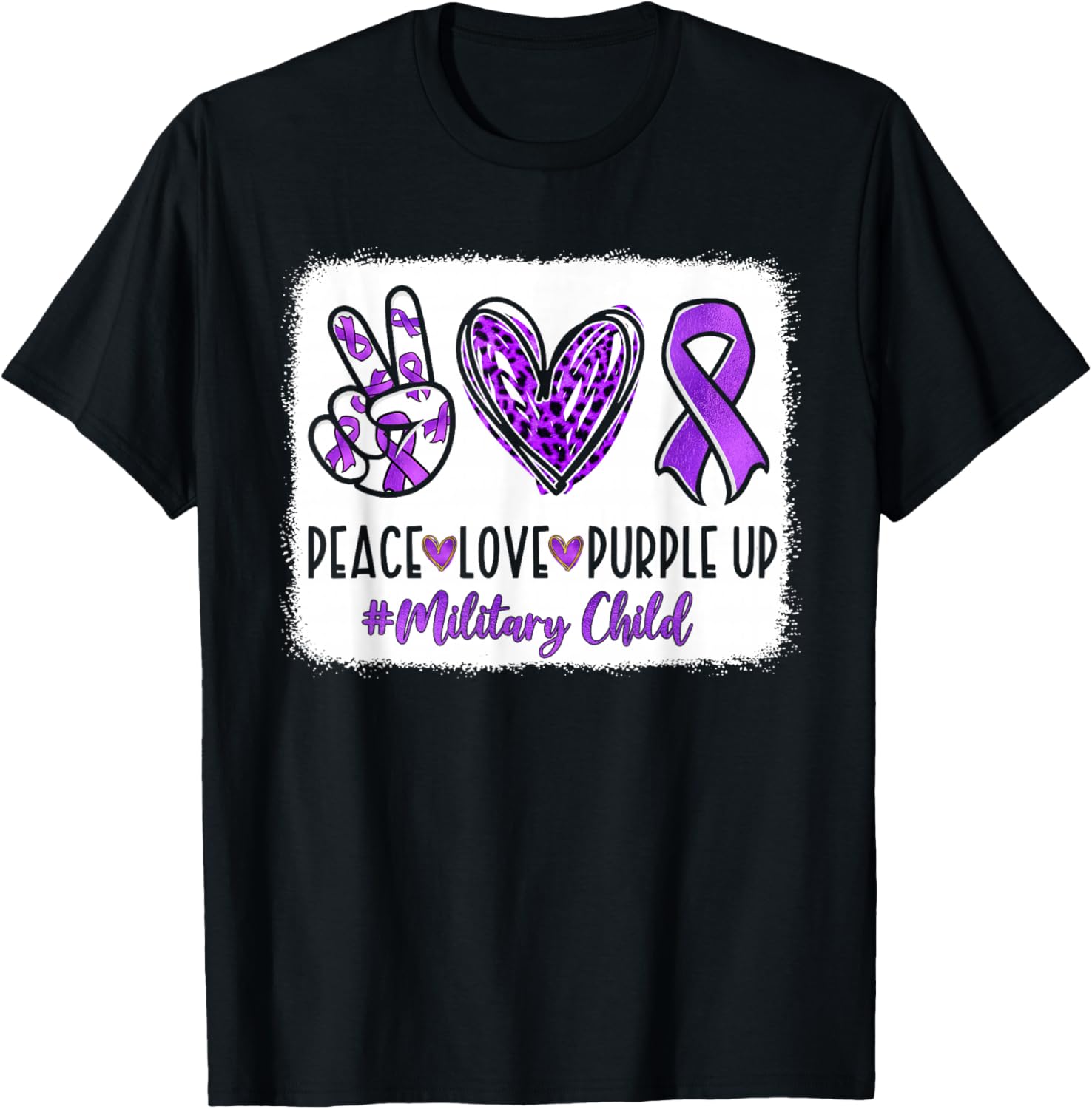 Peace Love Purple Up for Military Kids Military Child Month T-Shirt - T-Shirt | Black