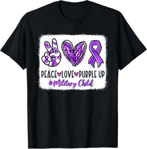 Peace Love Purple Up for Military Kids Military Child Month T-Shirt - T-Shirt | Black