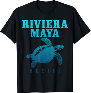 Riviera Maya Mexico Surf Sea Turtle Surfer Scuba Diving T-Shirt - T-Shirt | Black