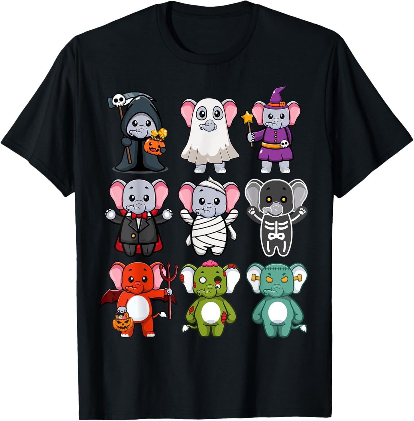 Elephant Spooky Ghost Horror Pumpkin Elephant Halloween T-Shirt - T-Shirt | Black
