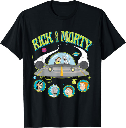 Rick and Morty Space Cruiser Ship Adult Cartoon Fashion T-Shirt - T-Shirt | Black