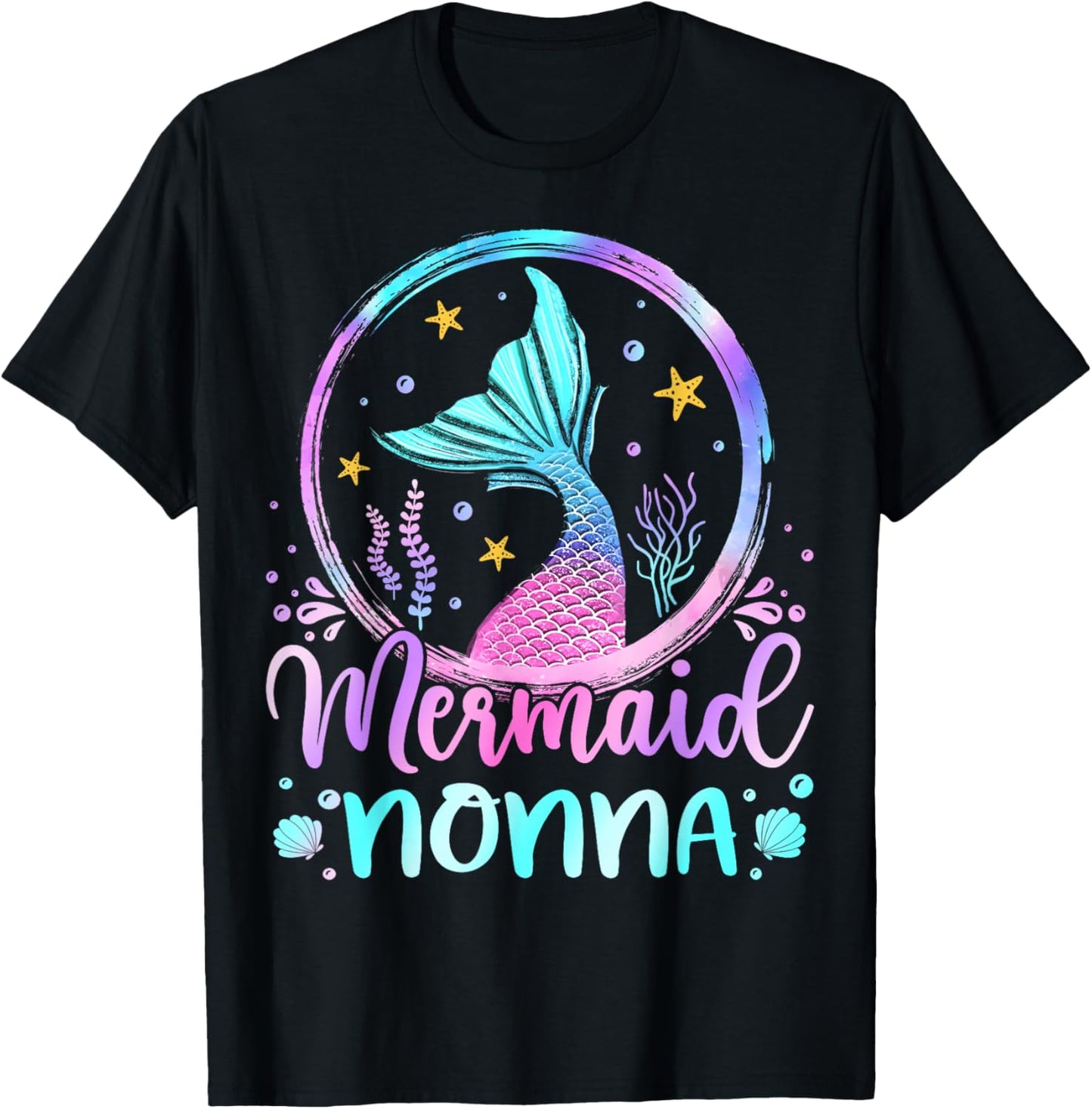 Mermaid Nonna Cute Mermaid Birthday Family Matching T-Shirt - T-Shirt | Black