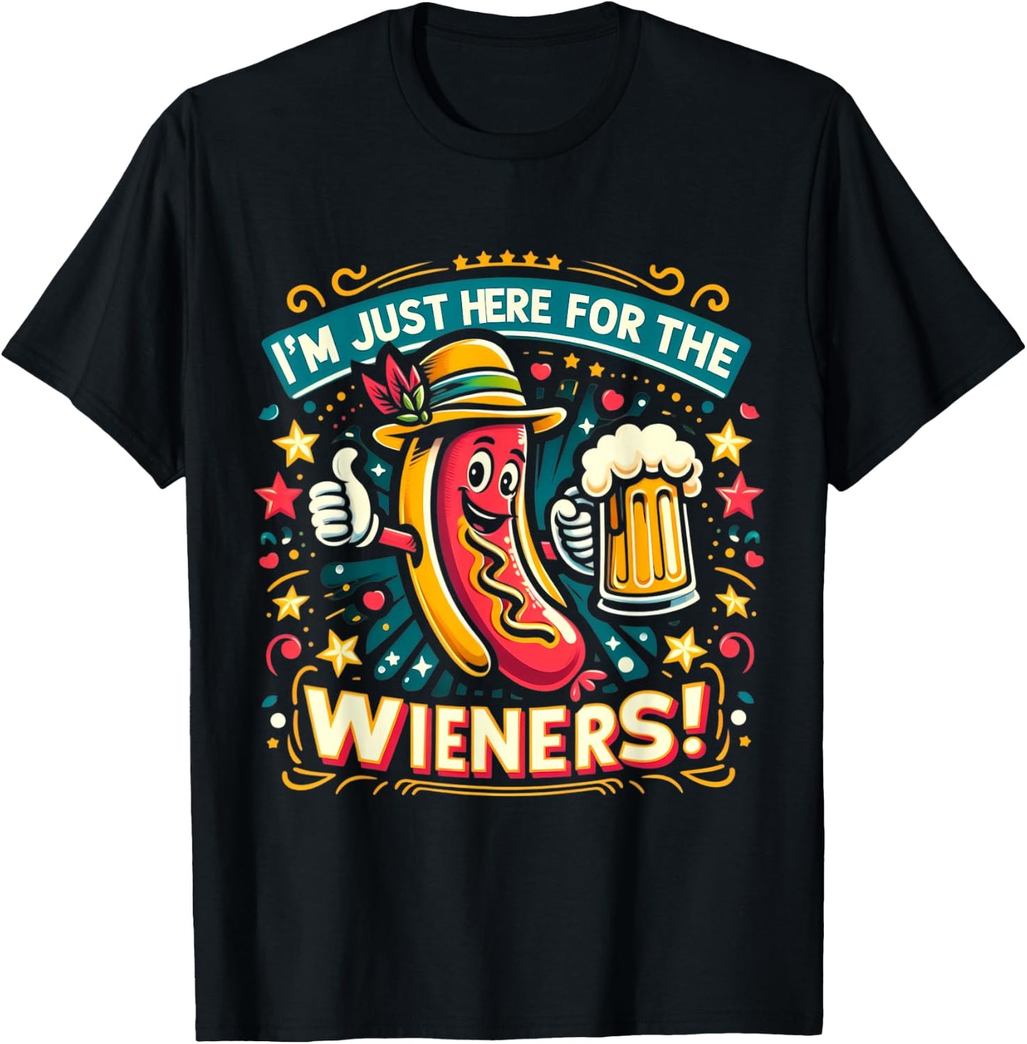 I'm Just Here For The Wieners Hotdog Funny Oktoberfest Pun Women T-Shirt - T-Shirt | Black
