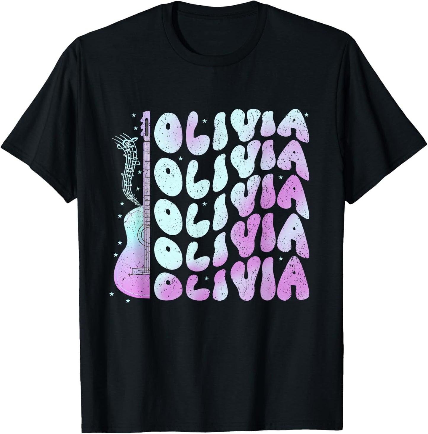 Girl Retro Olivia First Name Personalized Groovy 80's T-Shirt - T-Shirt | Black