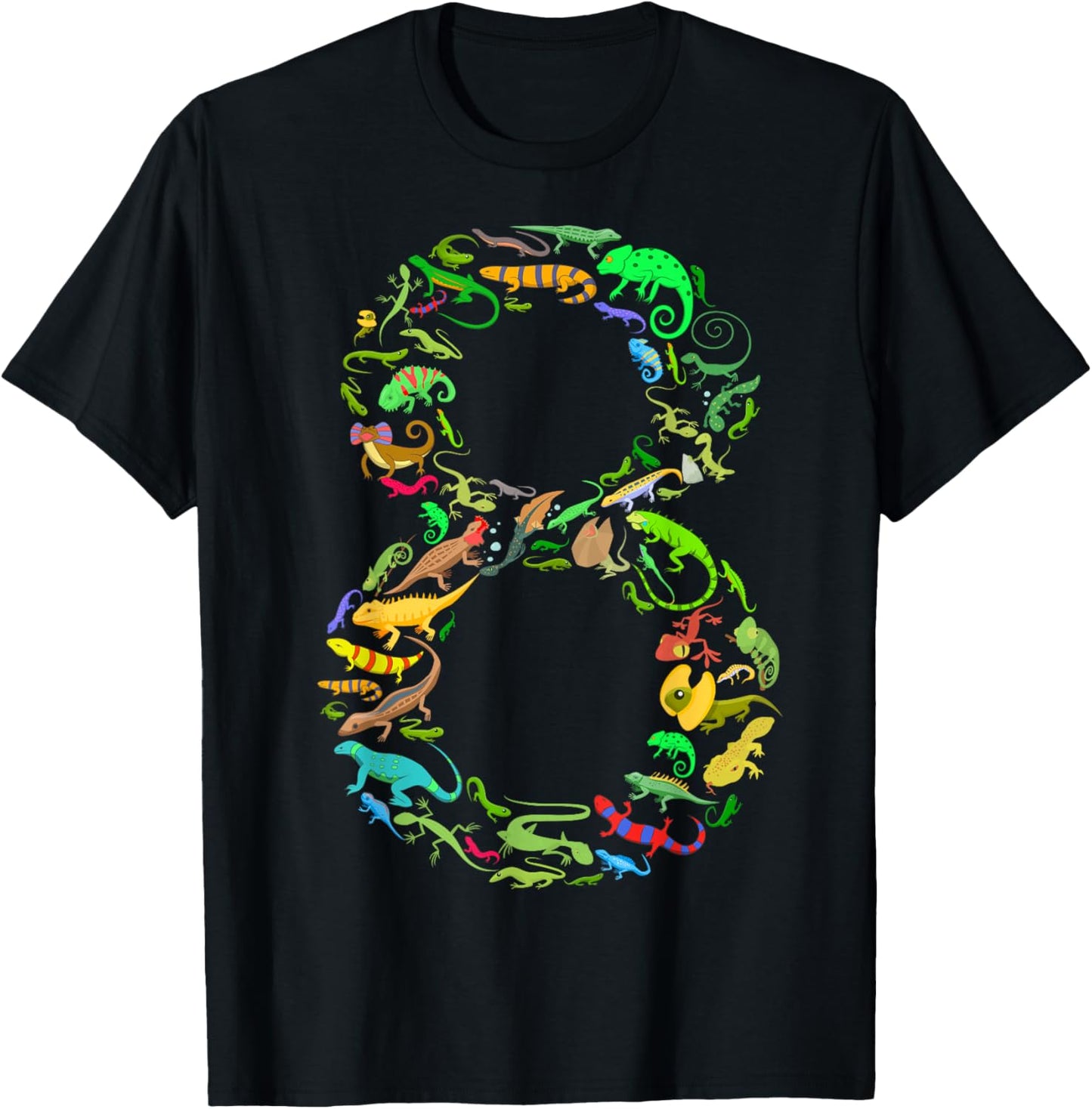 8th Birthday Lizard Reptile Birthday Party 8 Year Old 8 T-Shirt - T-Shirt | Black