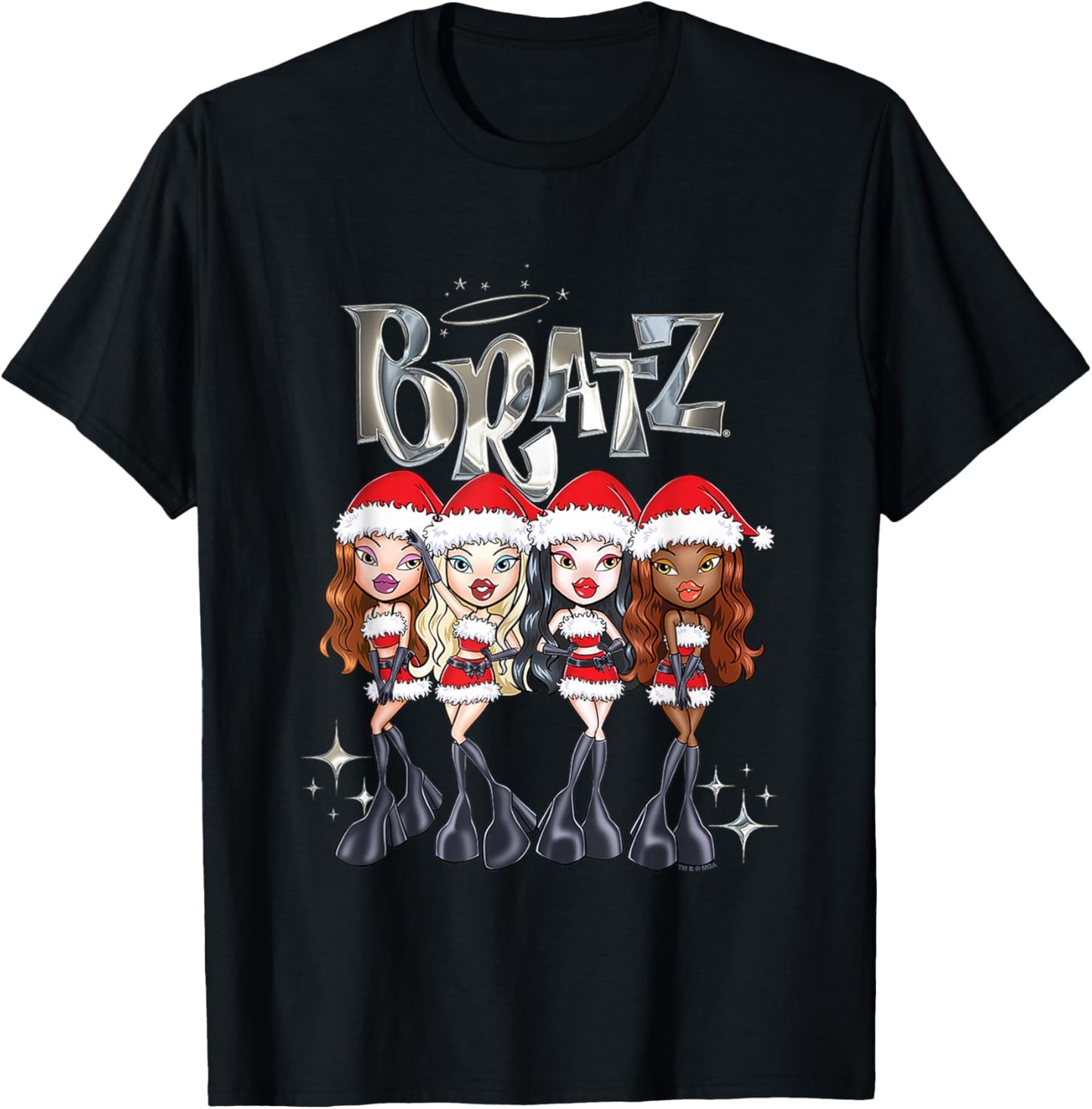 Bratz Christmas Santa's Helpers Outfits Group Shot T-Shirt - T-Shirt | Black