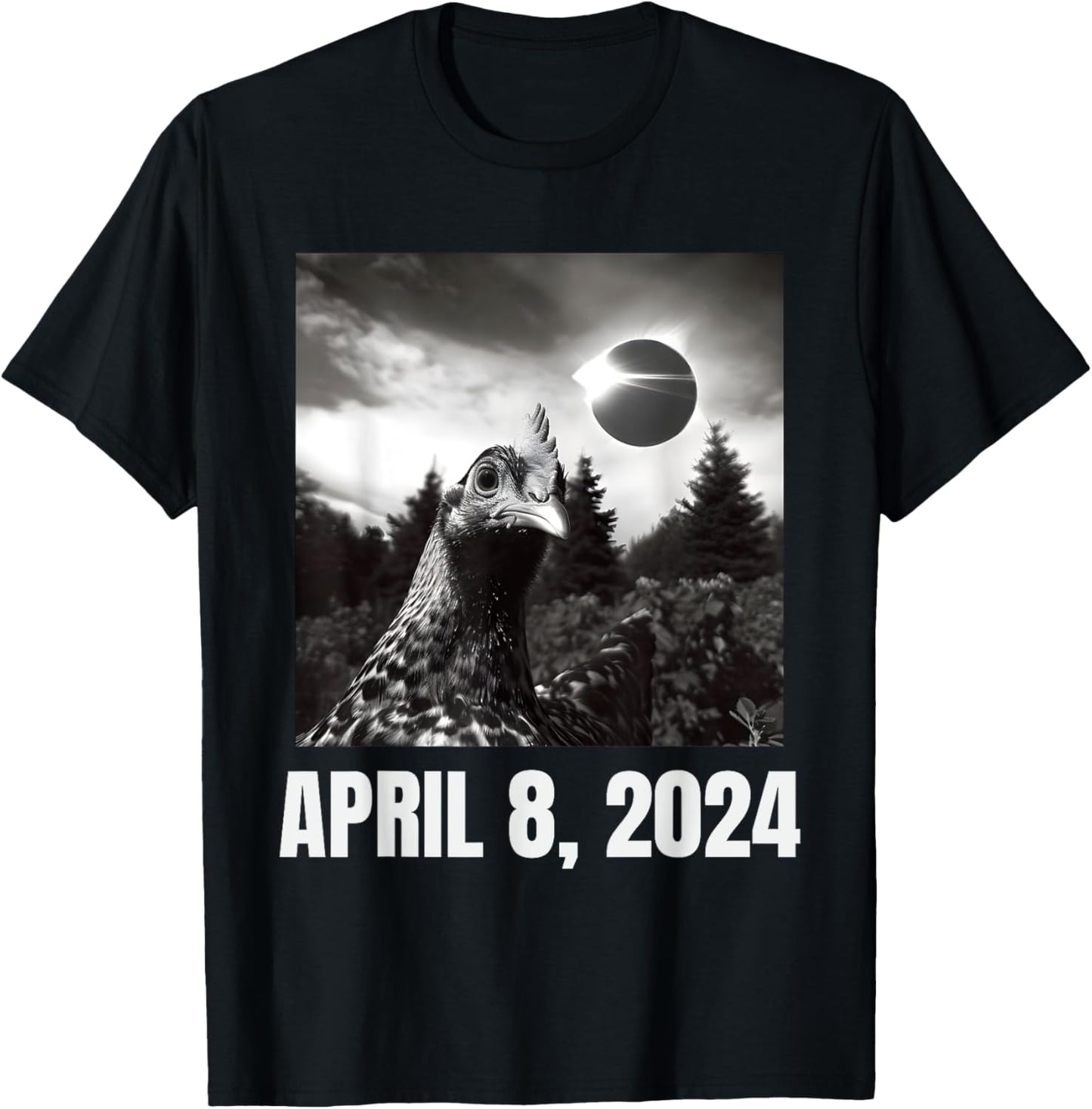 Funny 2024 Solar Eclipse Chicken Selfie Meme T-Shirt - T-Shirt | Black
