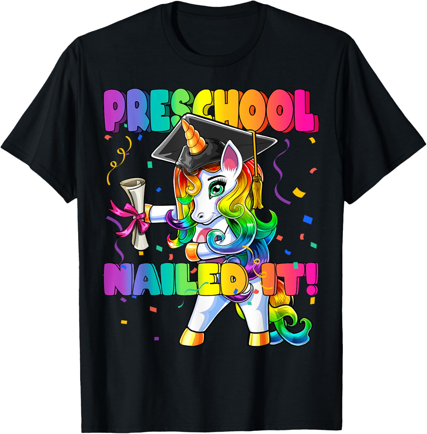 Flossing Unicorn Preschool Graduation Cap Diploma Gift Girls T-Shirt - T-Shirt | Black