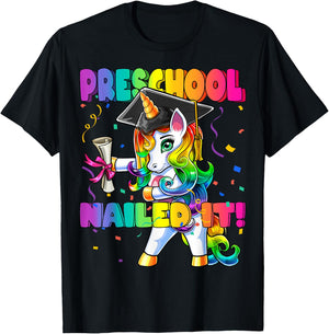 Flossing Unicorn Preschool Graduation Cap Diploma Gift Girls T-Shirt - T-Shirt | Black