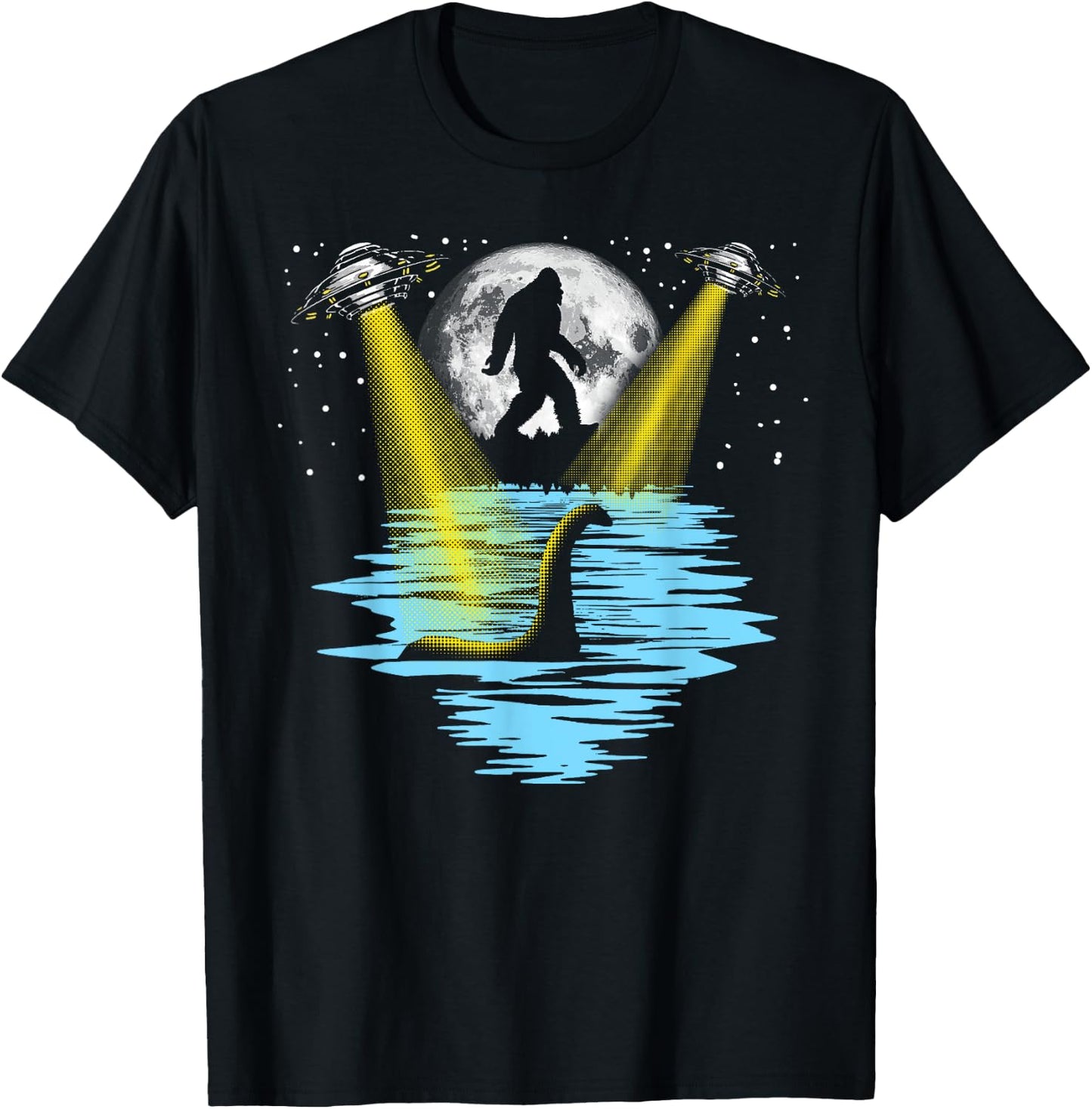 Flying Saucer UFO, Bigfoot & Loch Ness Monster Funny T-Shirt - T-Shirt | Black