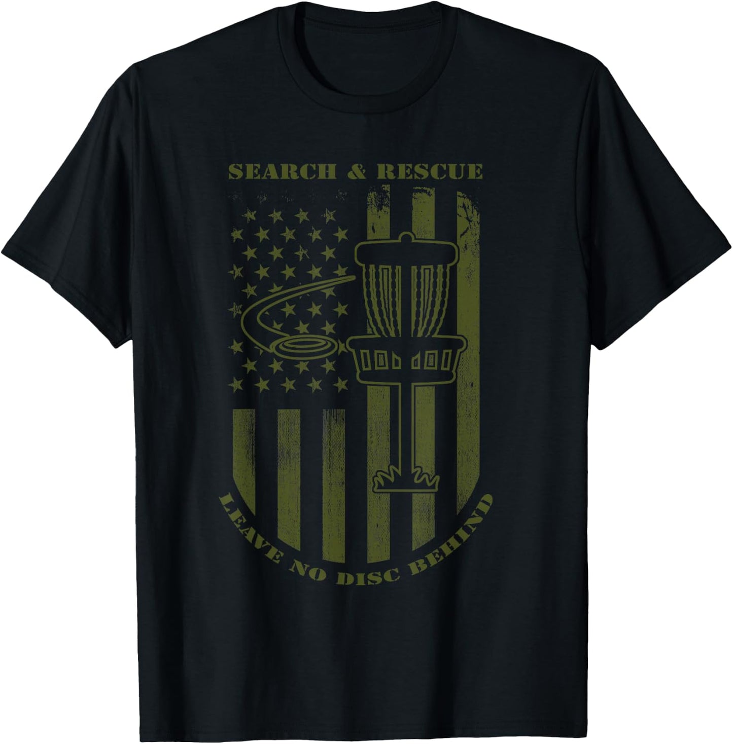 Disc Golf Search & Rescue Leave No Disc Behind Green T-Shirt - T-Shirt | Black