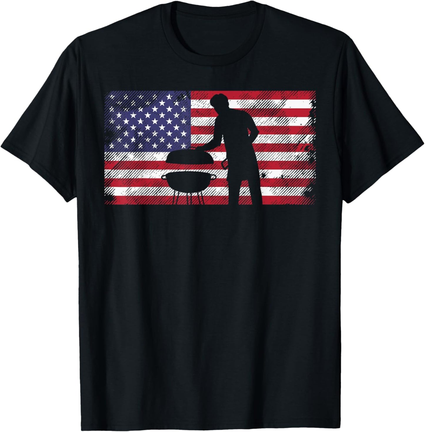 American Flag Dad Bbq Grilling Barbecue Meat Patriotic Men T-Shirt - T-Shirt | Black