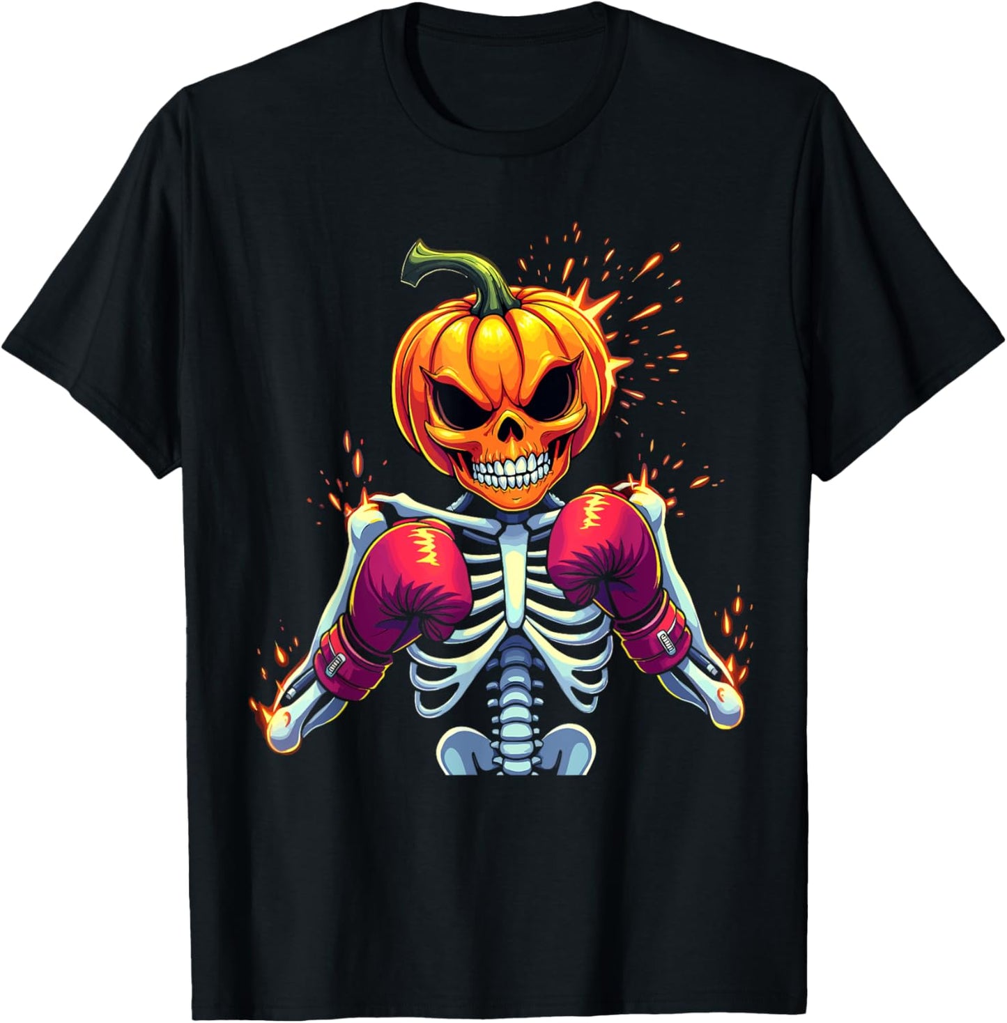 Pumpkin Head Skeleton Boxing Halloween Spooky Fighter T-Shirt - T-Shirt | Black
