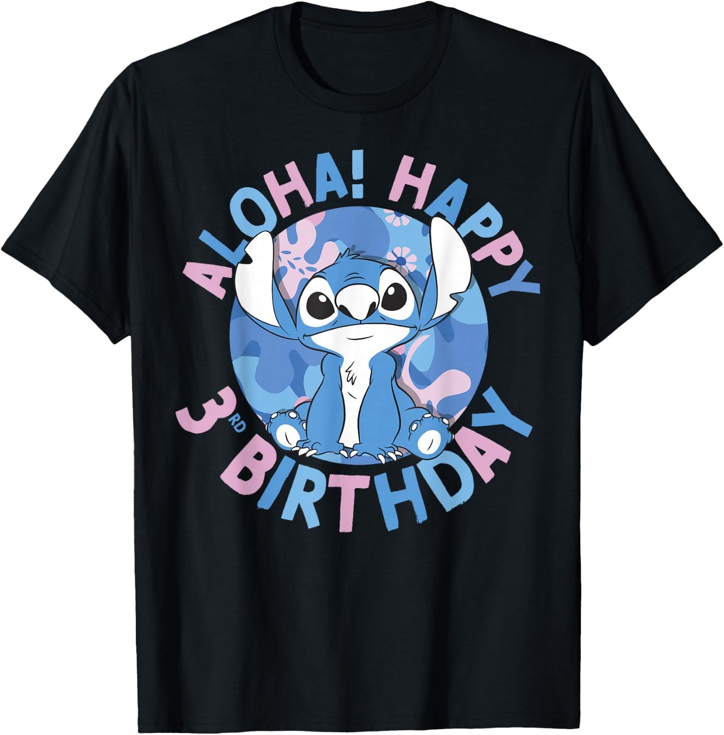 Disney Lilo & Stitch Aloha Happy 3rd Birthday T-Shirt - T-Shirt | Black