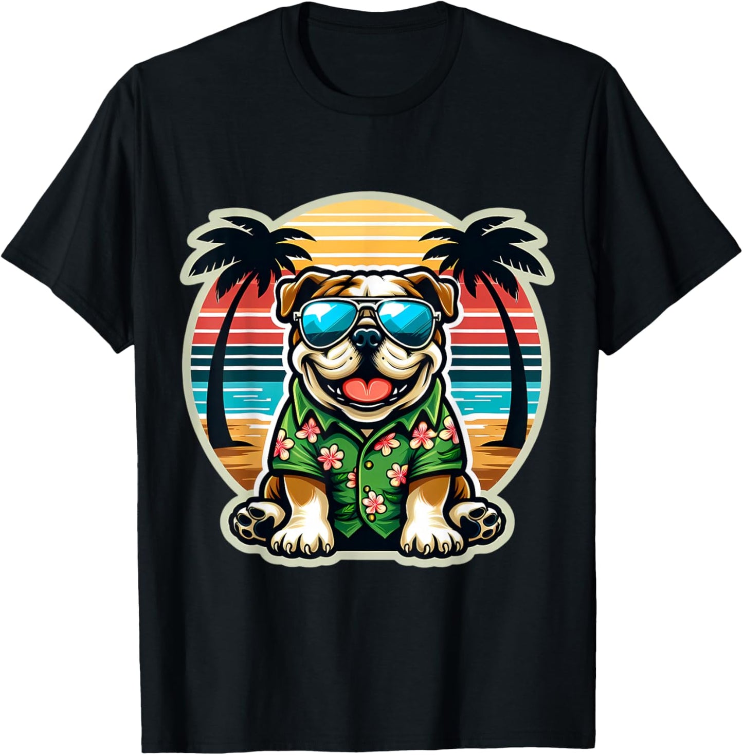 Bulldog Dog Owner Summer Vibes Vacation Tropical Holiday Sun T-Shirt - T-Shirt | Black