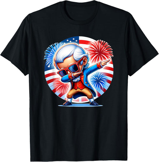July 4th Dabbing George Washington Patriotic Fireworks Funny T-Shirt - T-Shirt | Black