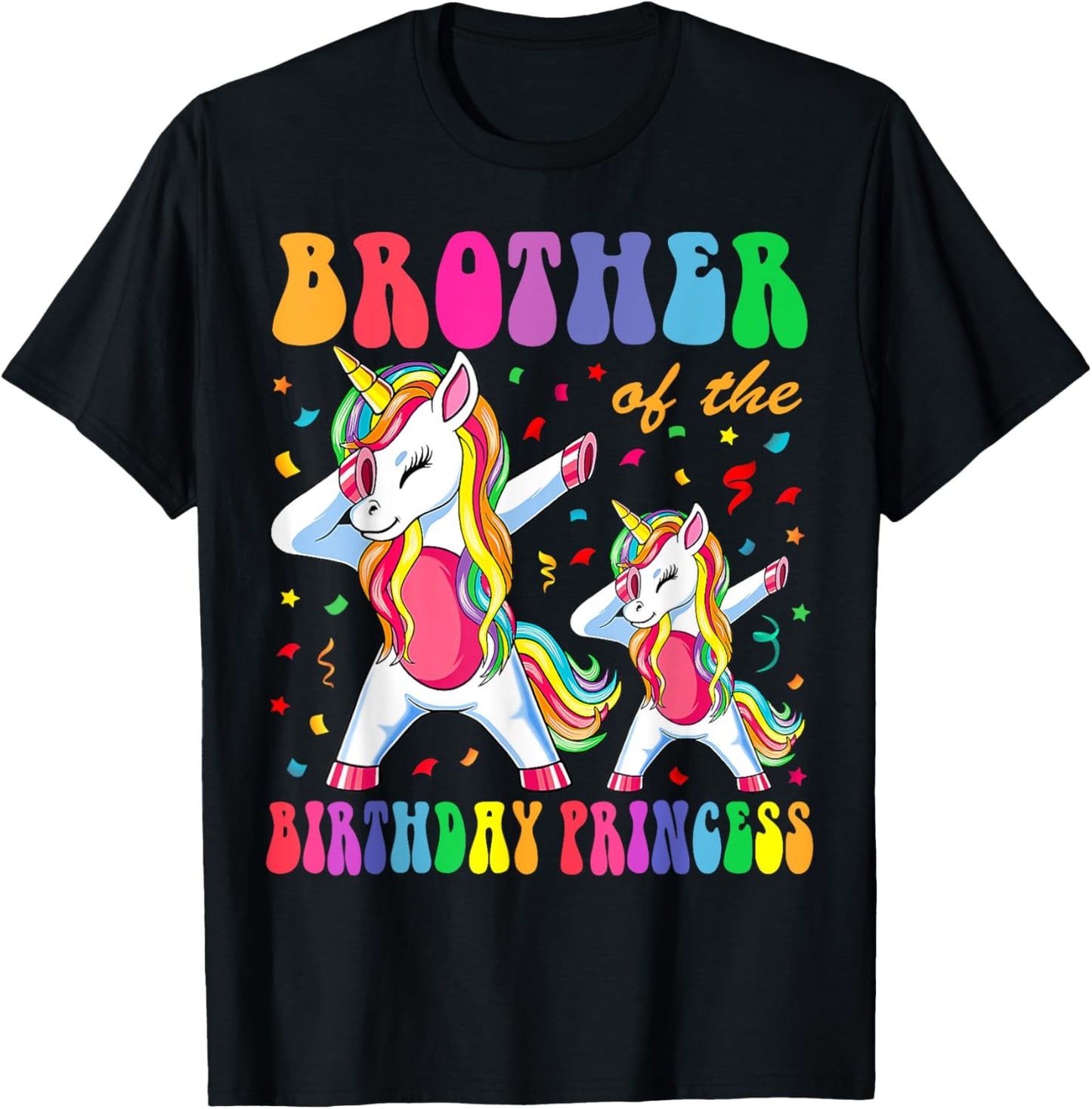 Brother of the Birthday Princess Girl Dabbing Unicorn Family T-Shirt - T-Shirt | Black
