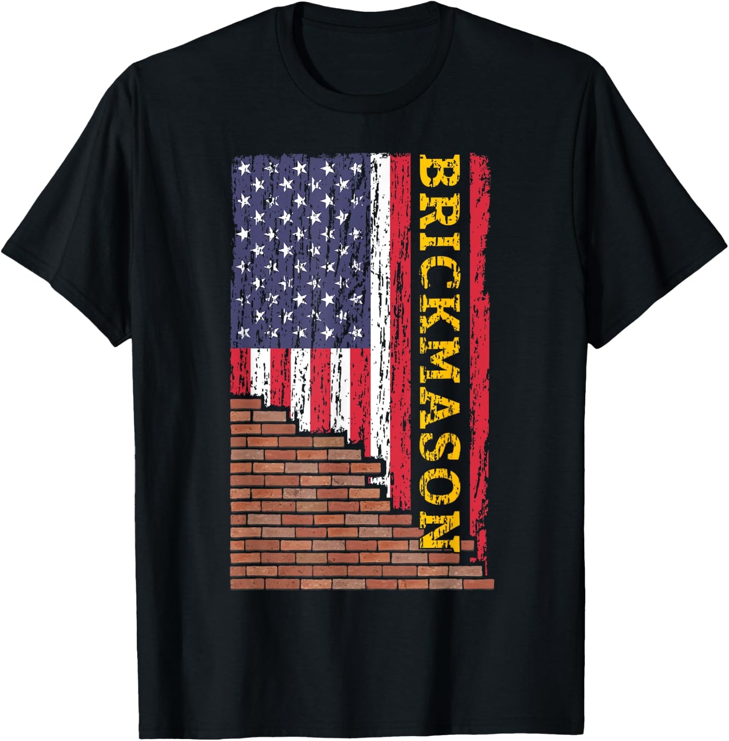 Brick Mason Bricklayer Masonry Construction US Flag Vintage T-Shirt - T-Shirt | Black