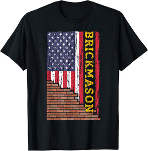 Brick Mason Bricklayer Masonry Construction US Flag Vintage T-Shirt - T-Shirt | Black