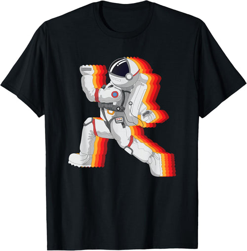 Retro Spaceman And Running Astronaut In Galaxy
