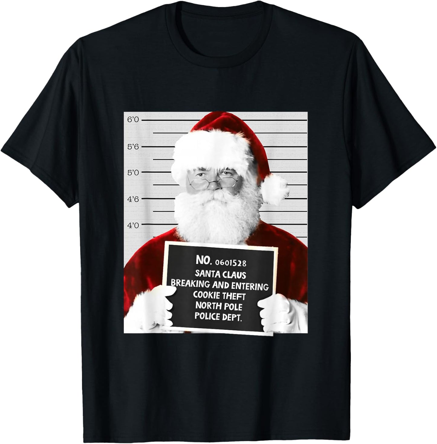 Funny Santa Mugshot in Prison Christmas T-Shirt - T-Shirt | Black